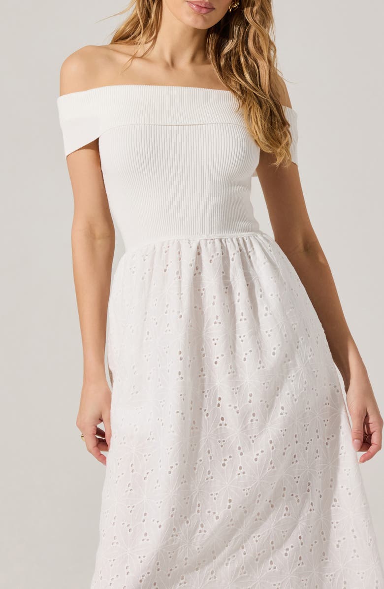 ASTR the Label Mixed Media Off the Shoulder Dress, Alternate, color, White