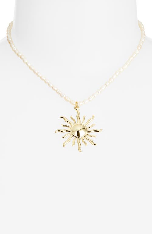 Child Of Wild Sun Rays Genuine Pearl Pendant Necklace In Gold