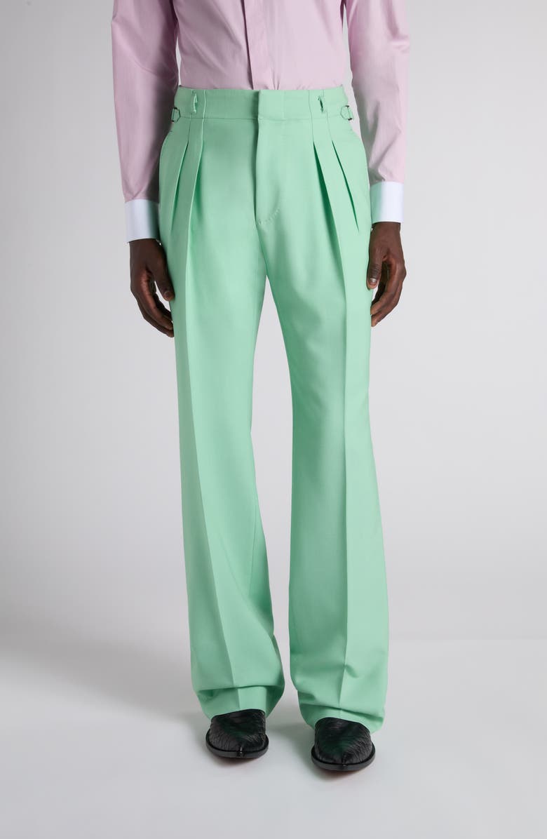 TOM FORD Compact Wool Hopsack Trousers, Main, color, Aquamarine
