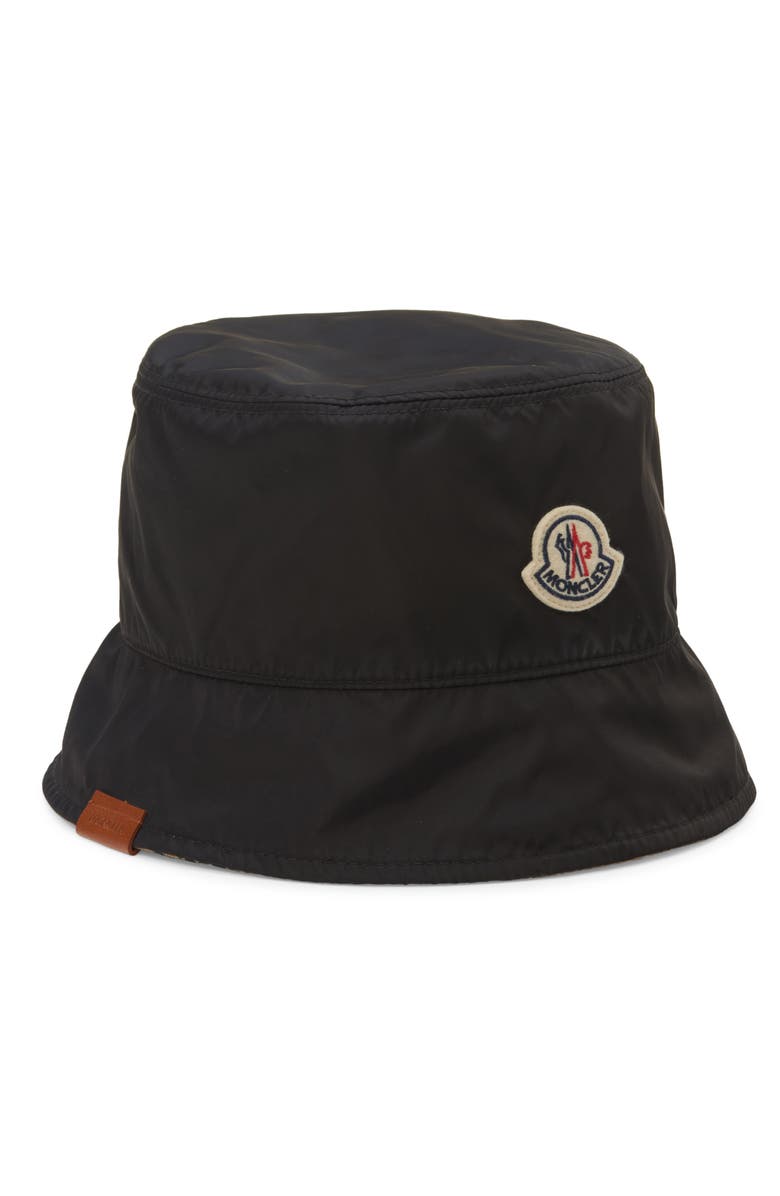 Moncler Reversible Bucket Hat, Alternate, color, Dark Beige Print