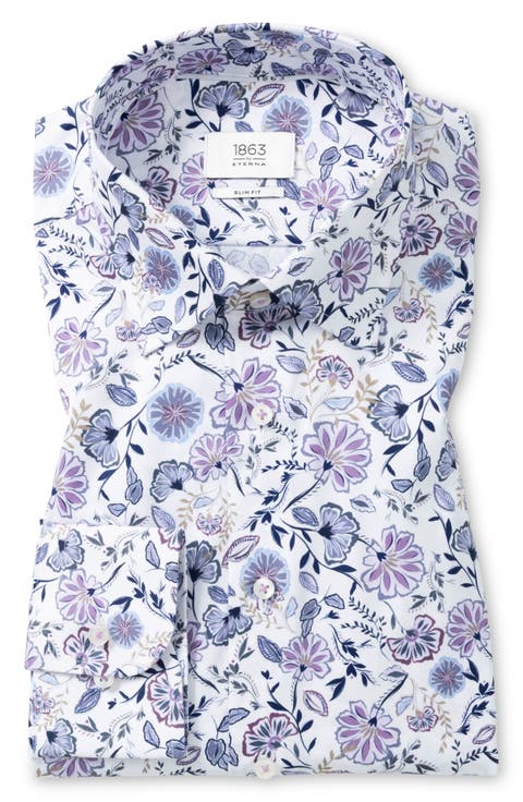 Slim Fit Floral Non-Iron Cotton Twill Dress Shirt