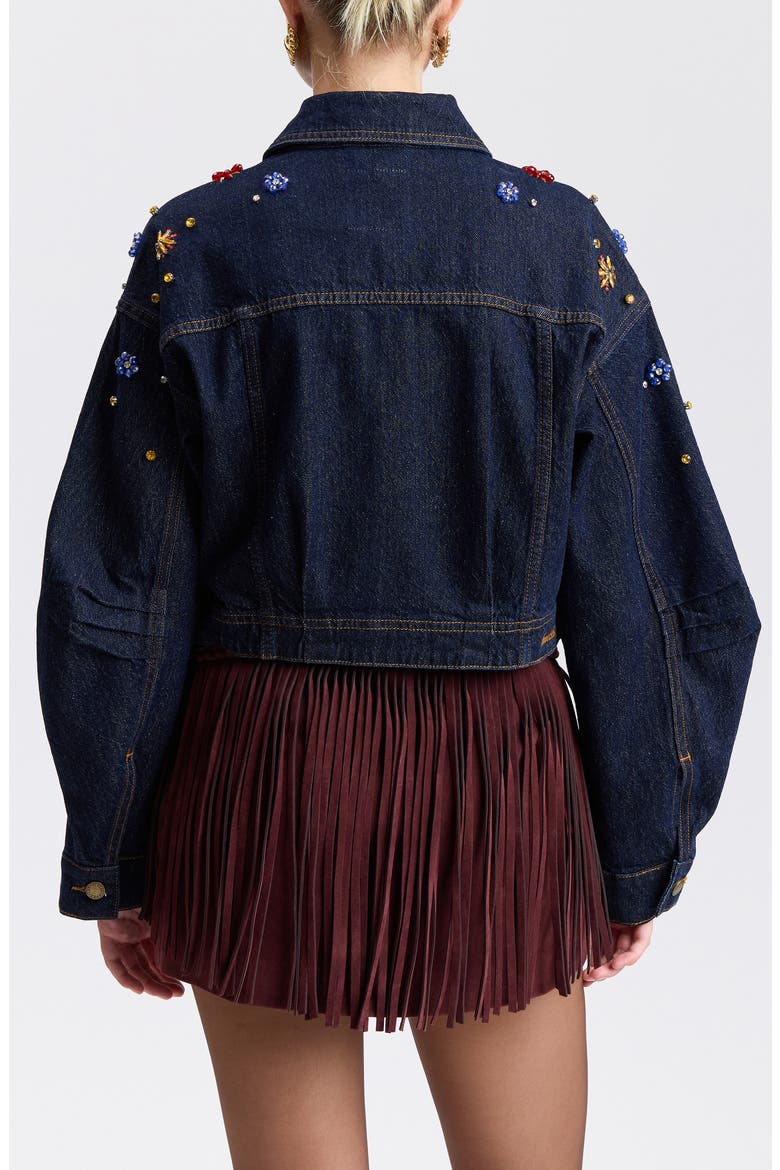 Crystal Embellished Crop Denim Trucker Jacket, Alternate, color, MULTI GEM-DARK RINSE