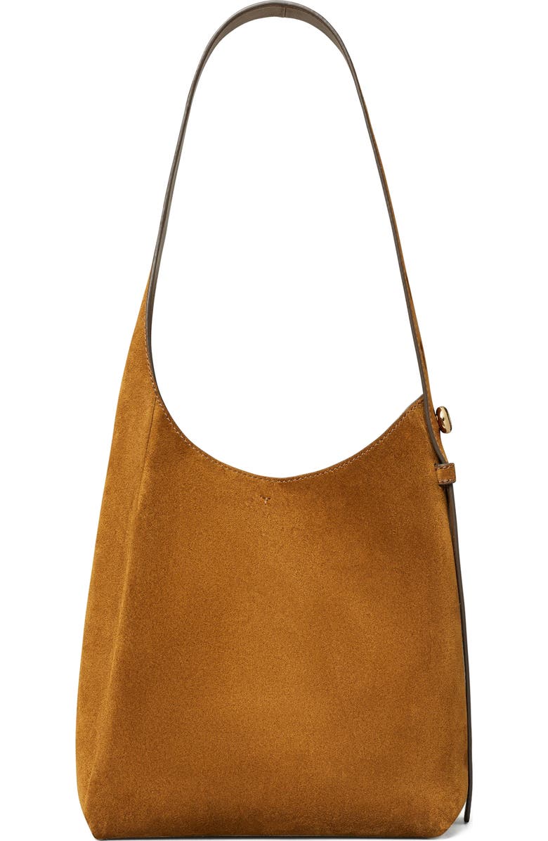 Tory Burch Small Romy Suede Hobo Bag, Main, color, Caramel