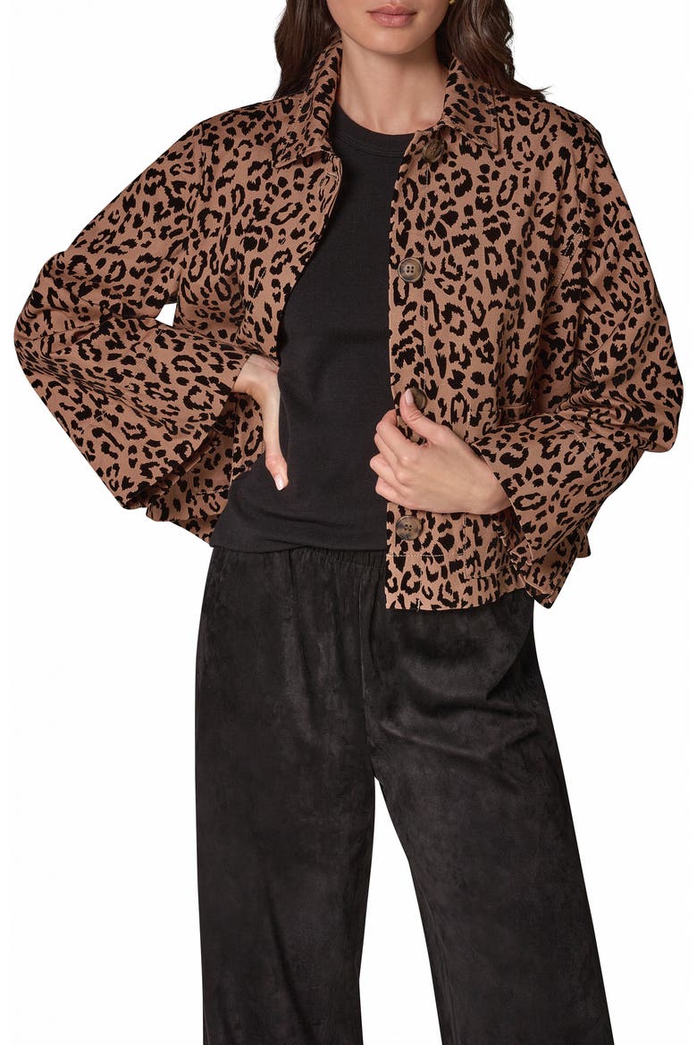 Flocked Leopard Print Trapeze Jacket, Alternate, color, CAMEL COMBO