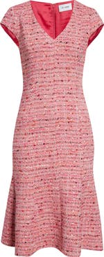 ST. JOHN Provence Cap Sleeve Tweed Dress