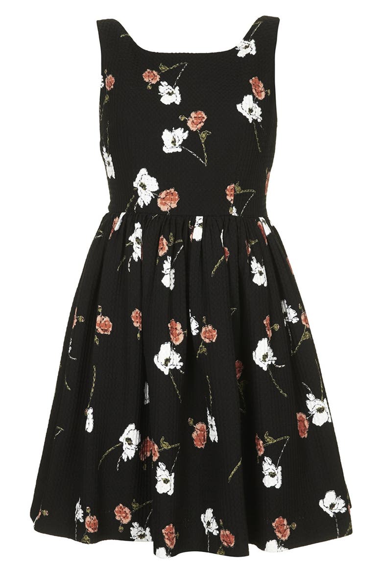 Kate Moss for Topshop Pansy Waffle Dress, Alternate, color, BLACK