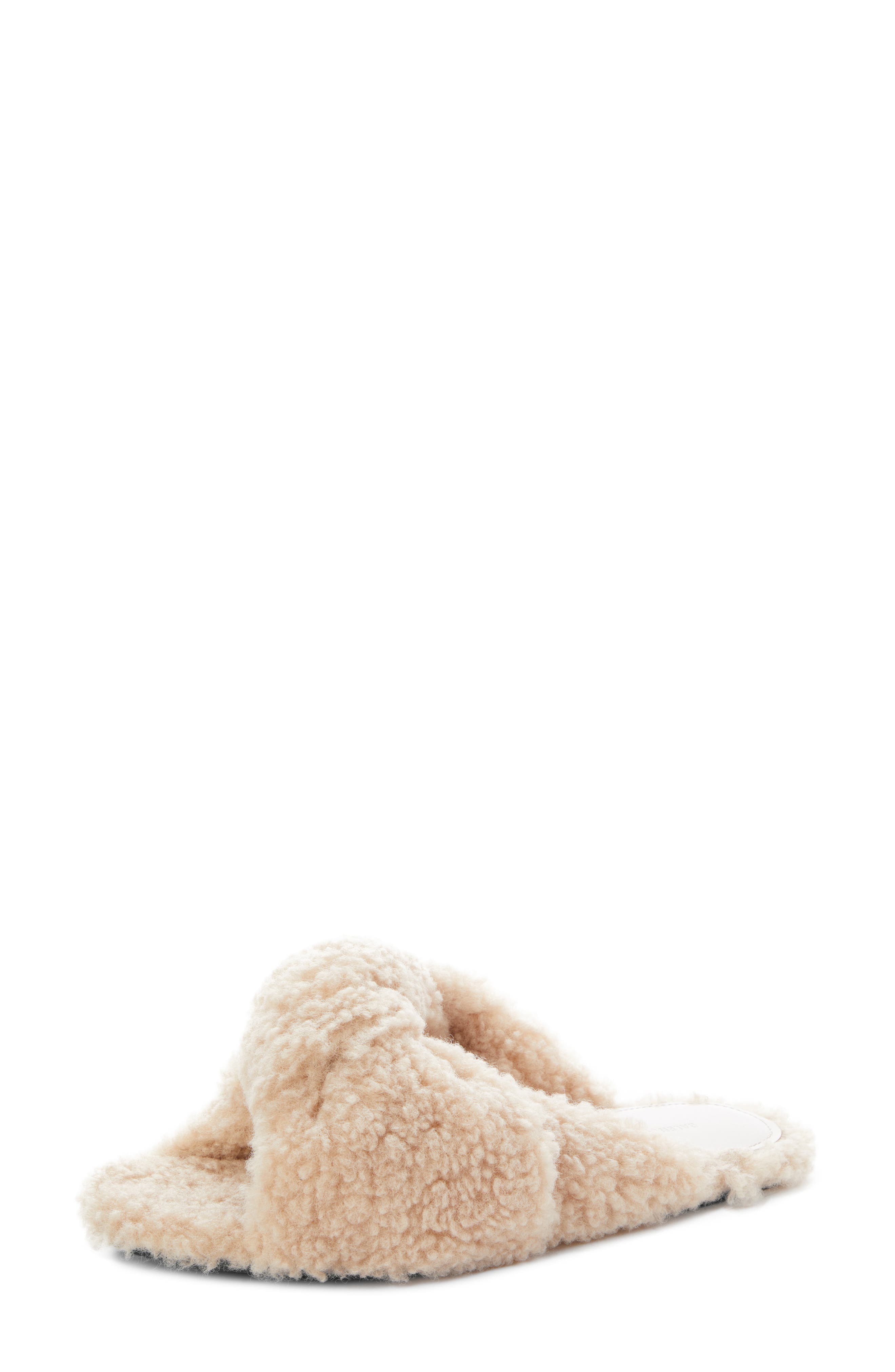 Balenciaga Drapy Faux Shearling Slide Sandal, Main, color, 