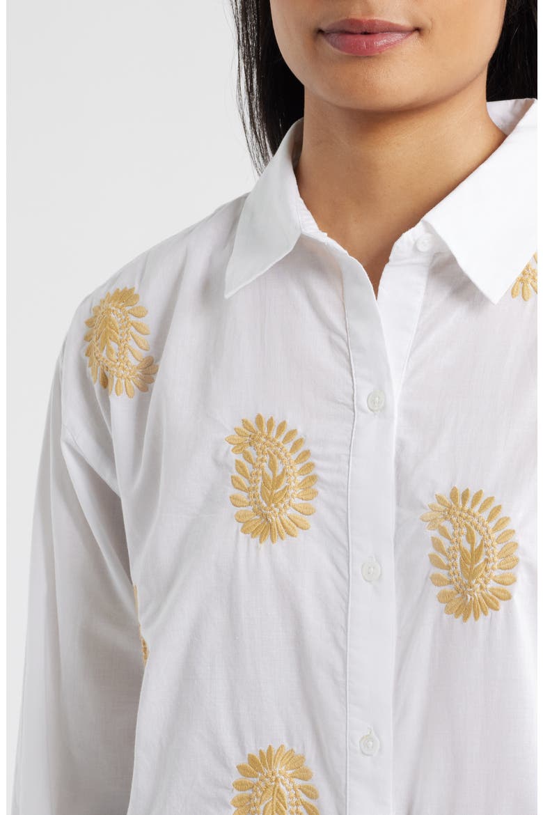 Embroidered Cotton Button-Up Shirt, Alternate, color, ULTRA WHITE