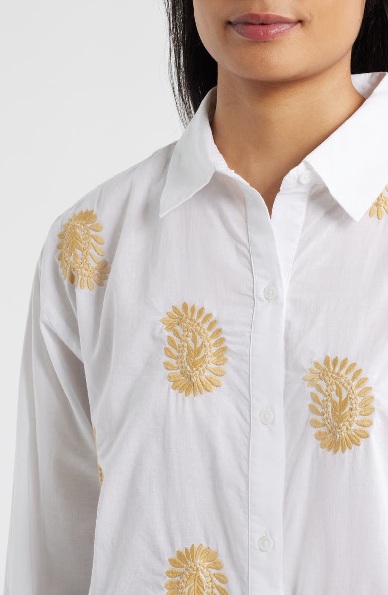 Two by Vince Camuto Embroidered Cotton Button-Up Shirt, Alternate, color, Ultra White