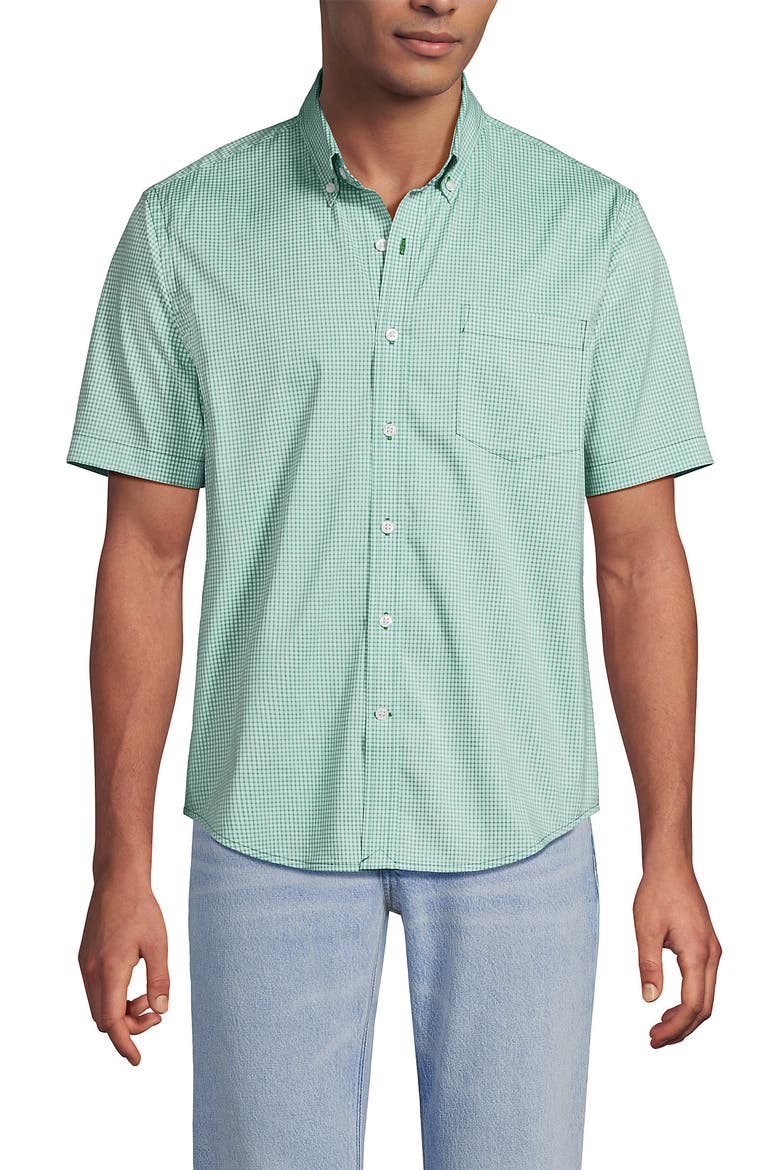 Traditional Fit Short Sleeve Travel Kit Shirt, Main, color, Simply Green/Blue Micro Plaid