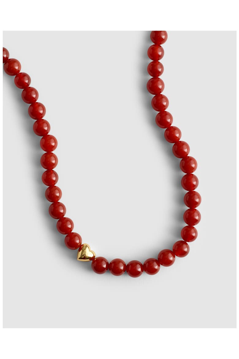 Semiprecious Stone Heart Charm Beaded Choker Necklace, Alternate, color, CHERRY