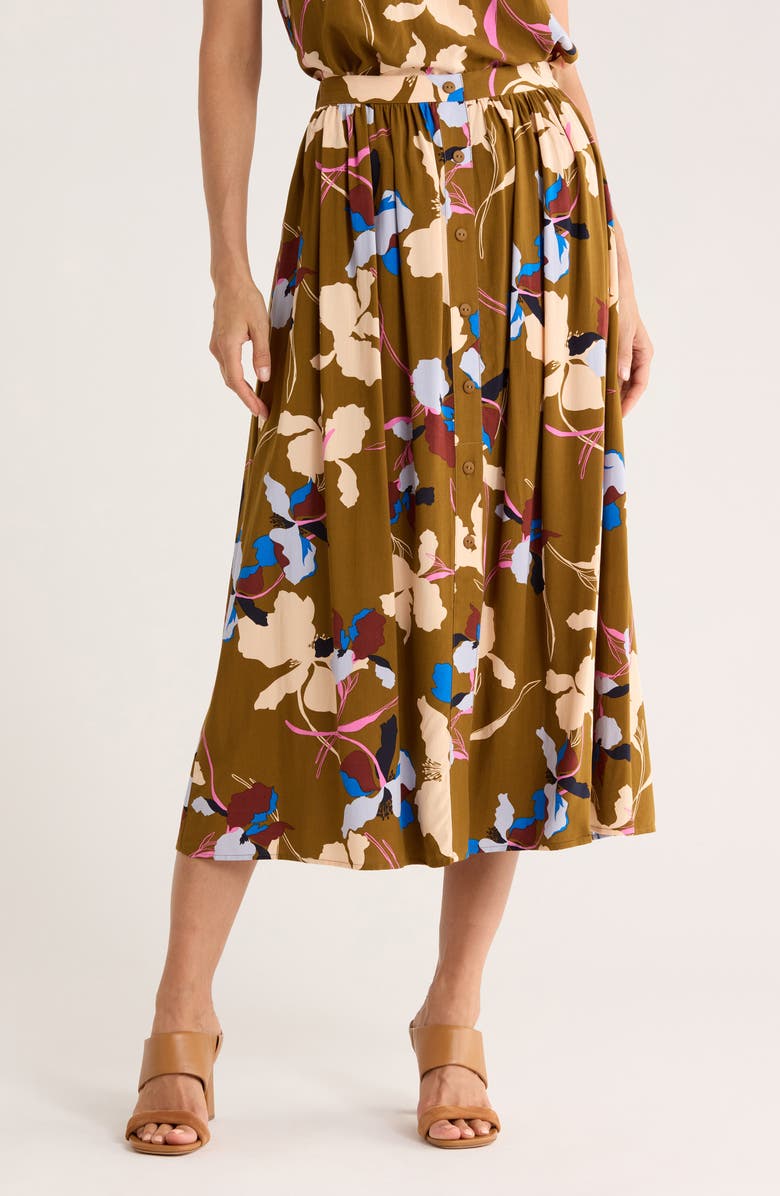DR2 by Daniel Rainn Button Front Skirt, Main, color, Brown Multi