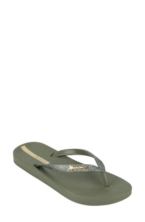 Green flip flops womens online