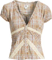BDG Urban Outfitters Robyn Plaid Ruffle & Lace Trim Button-Up Top
