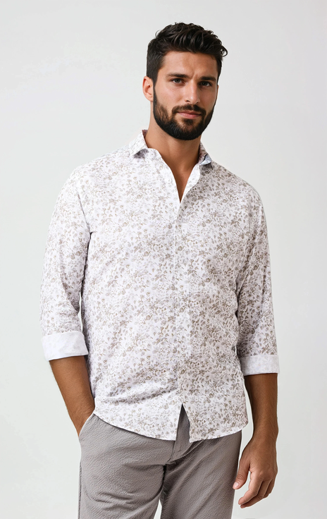 Linen Floral Print LS Button-Up Shirt