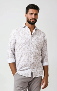 Stone Rose Linen Floral Print LS Button-Up Shirt