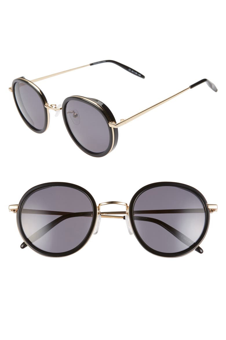 52mm Round Sunglasses, Main, color, BLACK