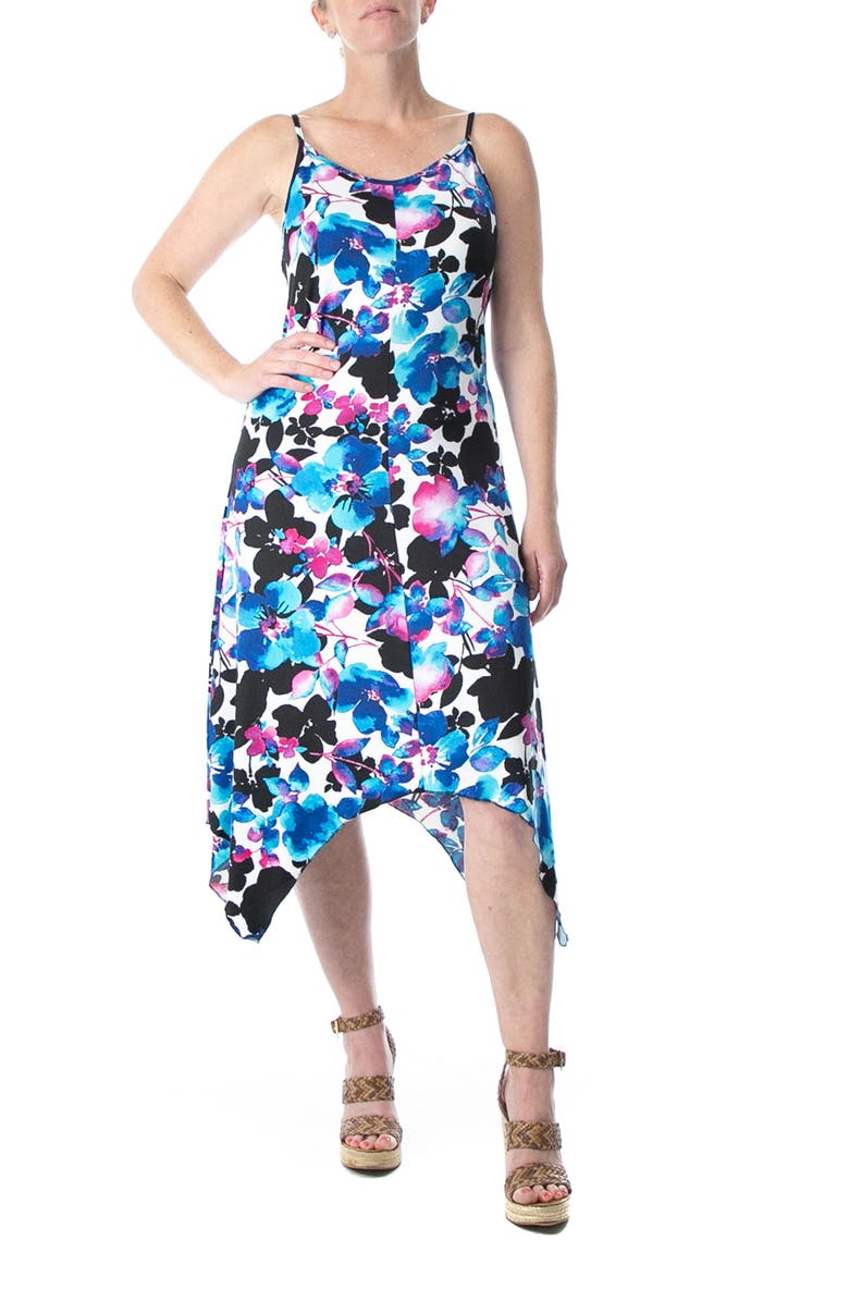 Nina Leonard V-Neck Sleeveless Handkerchief Hem Dress, Main, color,