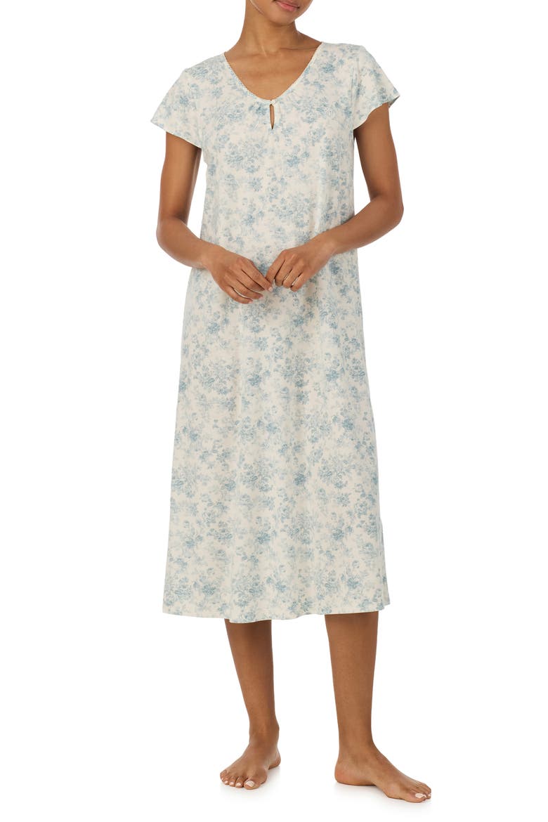 Floral Cap Sleeve Nightgown, Main, color, BLUE/ FLORAL