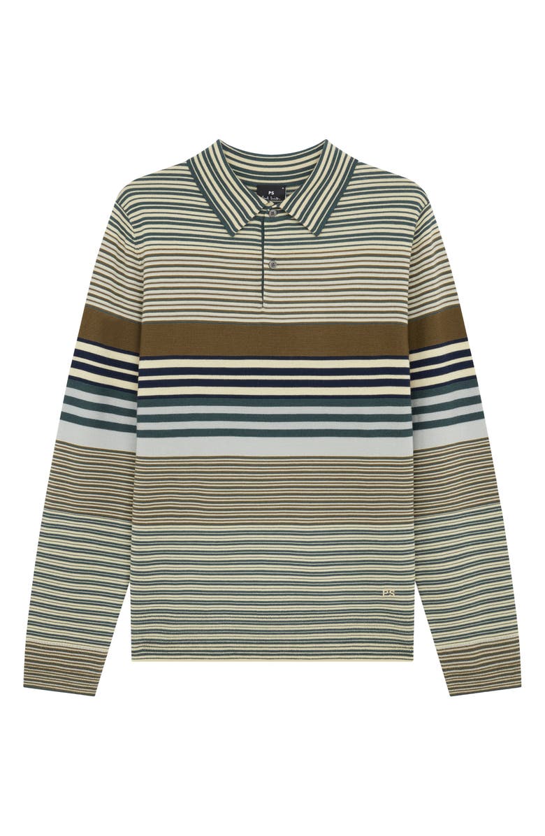 PS Paul Smith Stripe Long Sleeve Merino Wool Polo, Alternate, color, Petrol Green