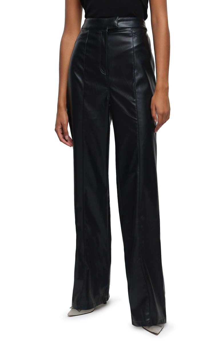 River Island High Waist Faux Leather Straight Leg Pants, Main, color, 