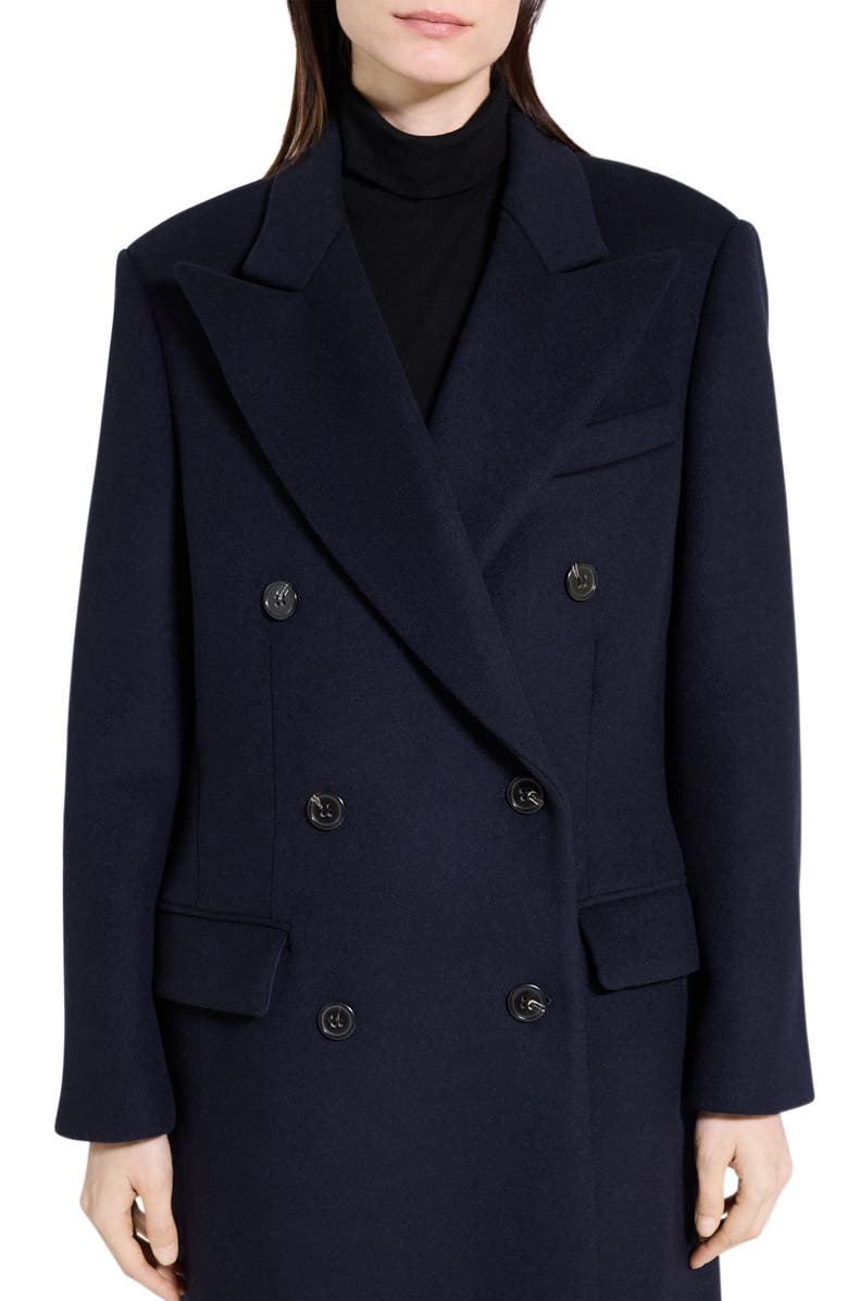 Theory Peak Lapel Double Breasted Wool Blend Coat, Alternate, color, Baltic