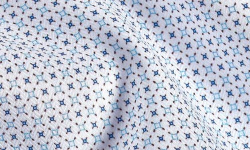 David Donahue Trim Fit Geometric Print Cotton Herringbone Dress Shirt In Blue