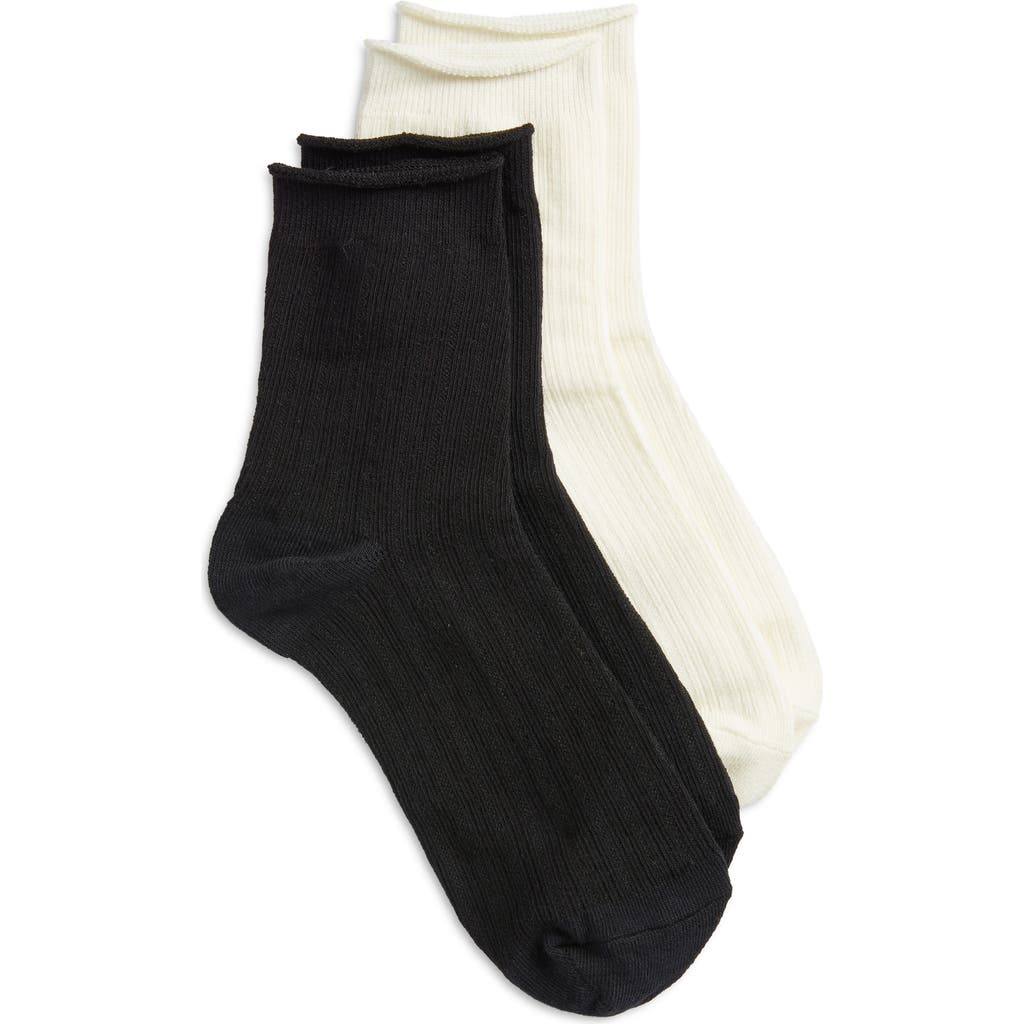 Stems 2-pack Textured Stripe Ankle Socks In Black/ivory