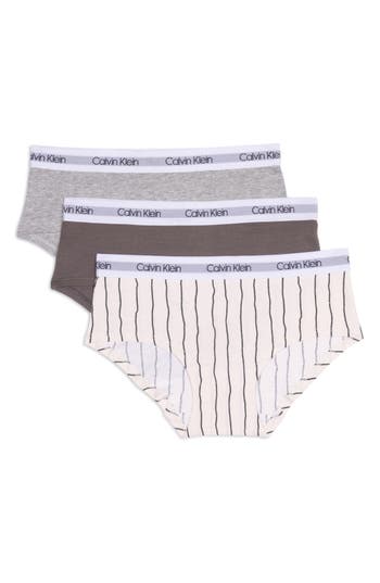 Shop Calvin Klein Stretch Cotton Hipster Panties In Anthracite Stripe/grey/heather