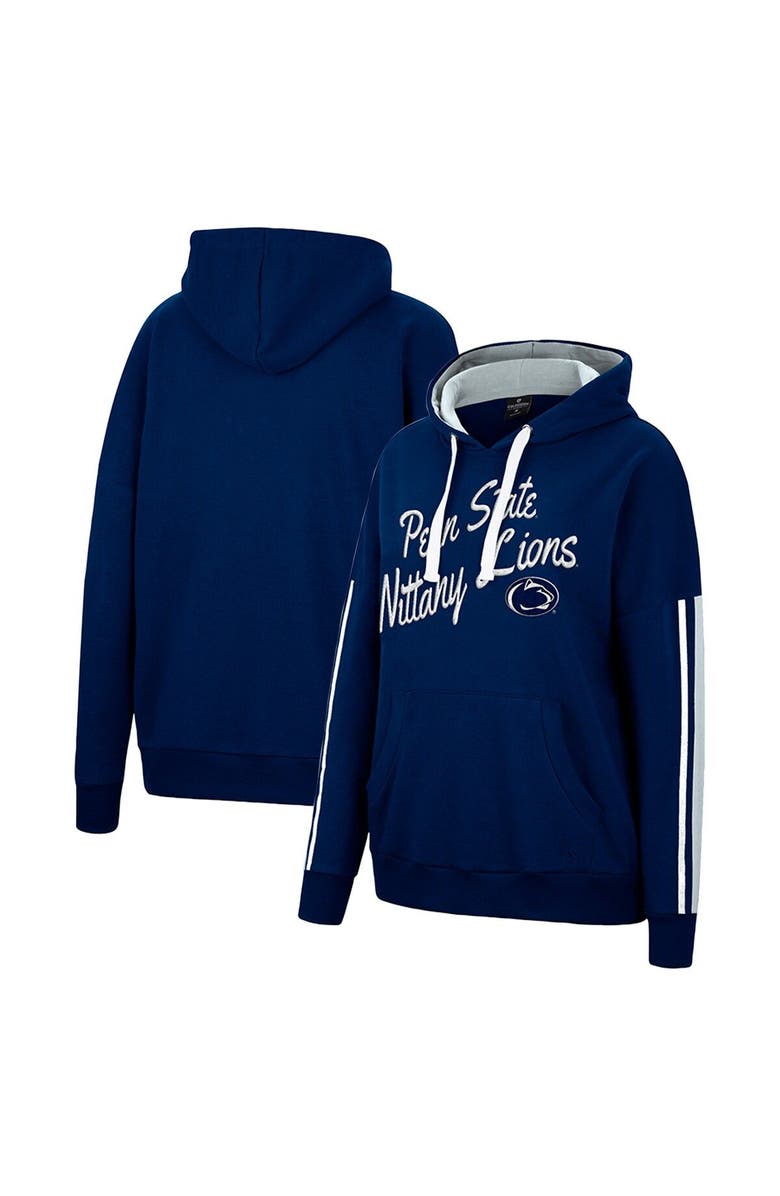 COLOSSEUM Women's Colosseum Navy Penn State Nittany Lions Serena Oversized Sleeve Striping Pullover Hoodie, Main, color, 
