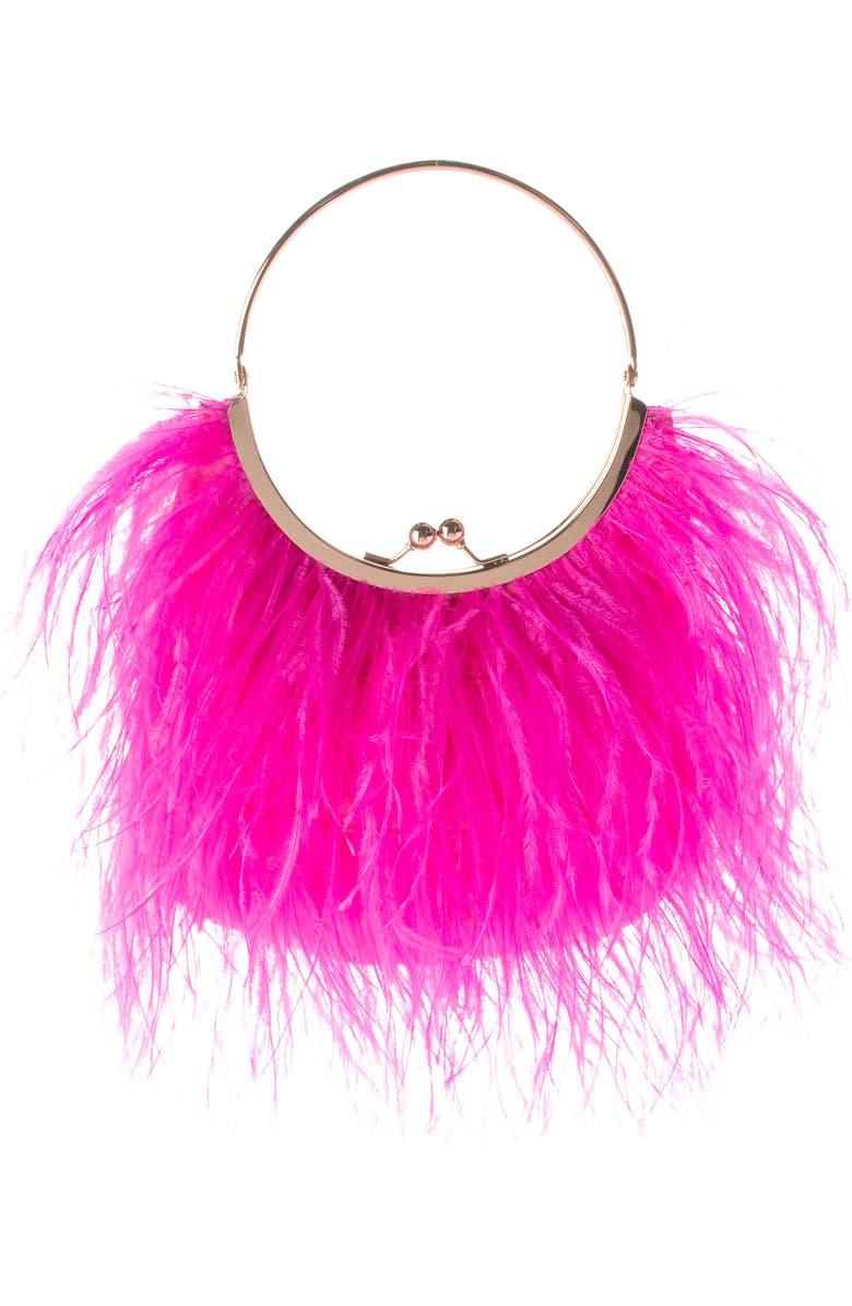 Olga Berg Penny Feathered Frame Bag, Main, color, Fuchsia