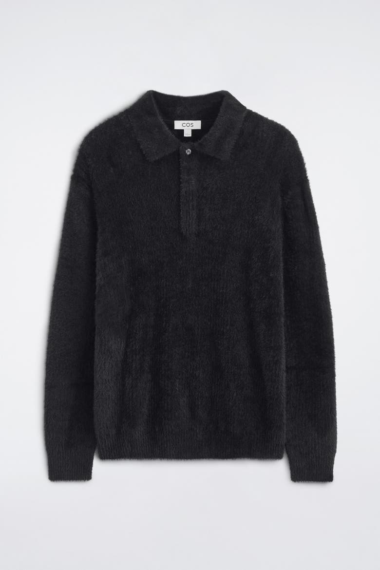 Brushed Knitted Polo Shirt, Alternate, color, BLACK