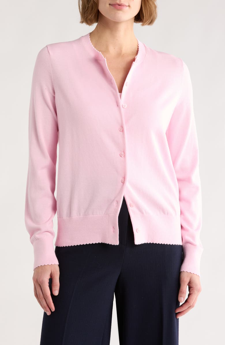 Brooks Brothers Scalloped Cotton Cardigan, Main, color, Sweet Dreams