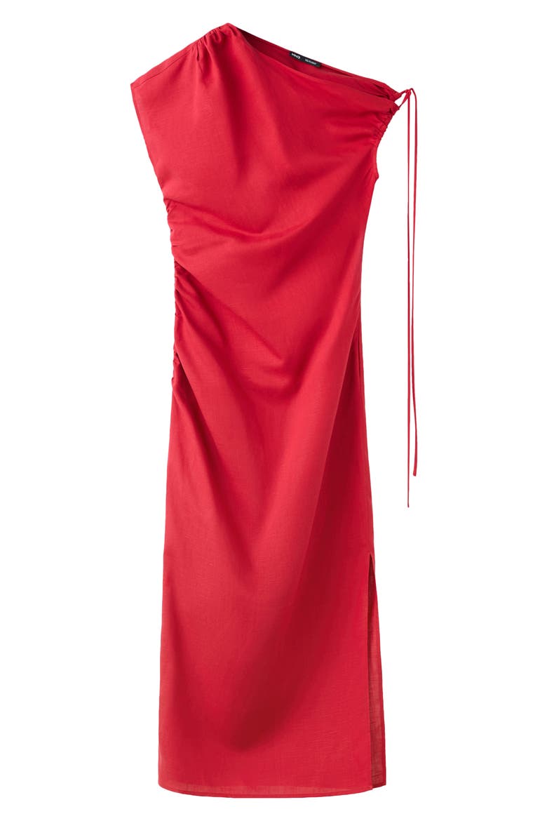 Side Ruched One-Shoulder Midi Dress, Alternate, color, RED