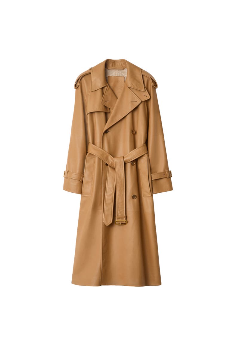 Long Leather Castleford Trench Coat, Alternate, color, Sepia brown