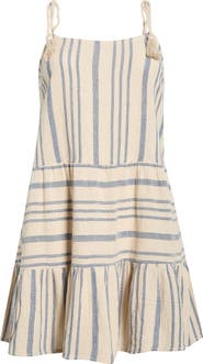 Elan Stripe Tie Shoulder Cotton Cover-Up Dress