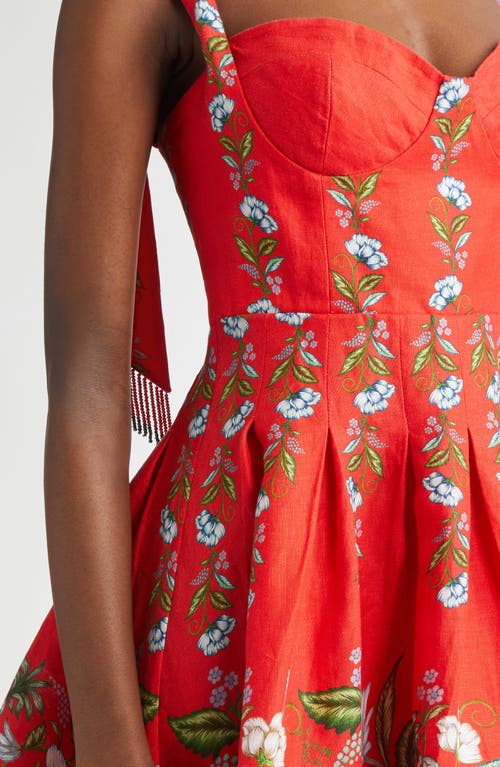 Farm Rio Sweet Bloom Bouquet Linen Blend Minidress In Red