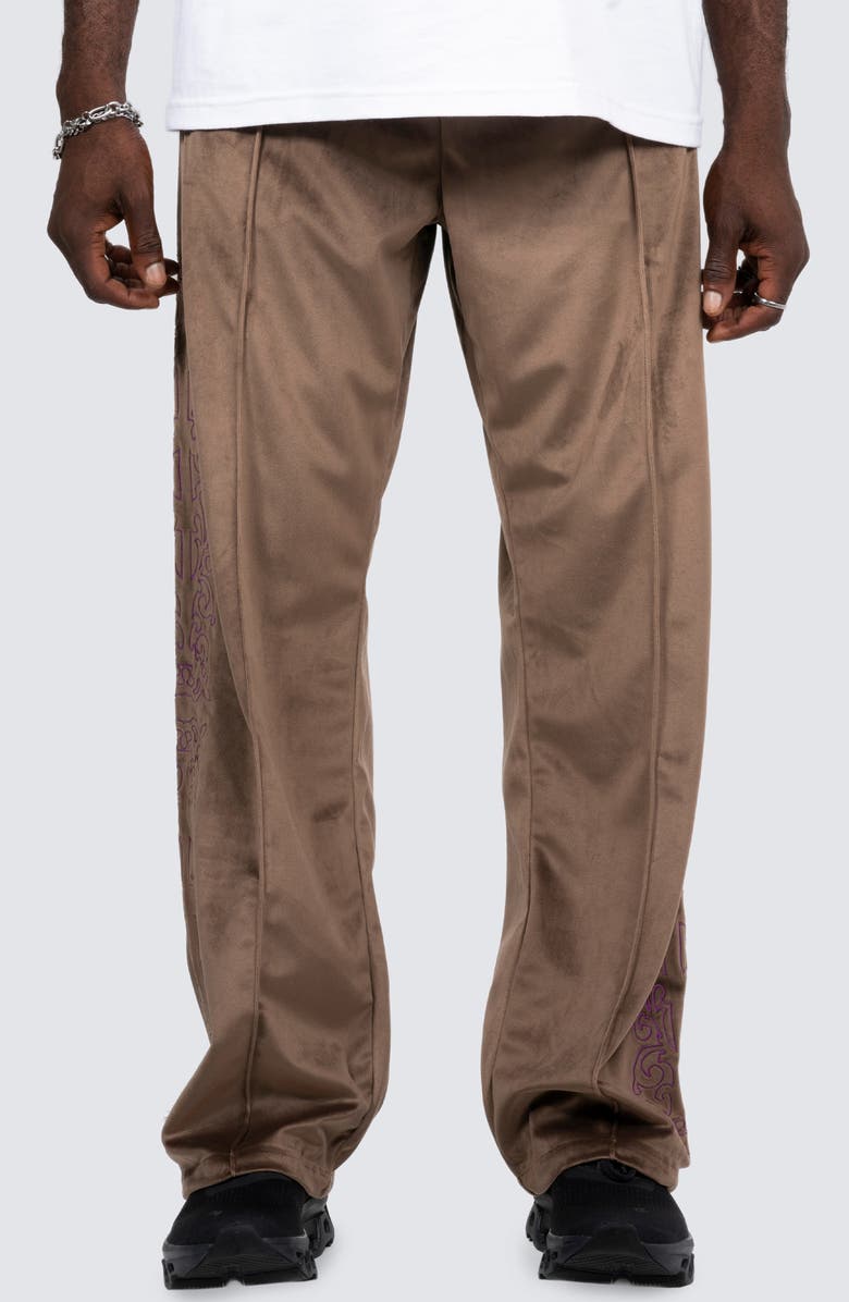 PLEASURES Unquote Velour Track Pants, Main, color, Olive