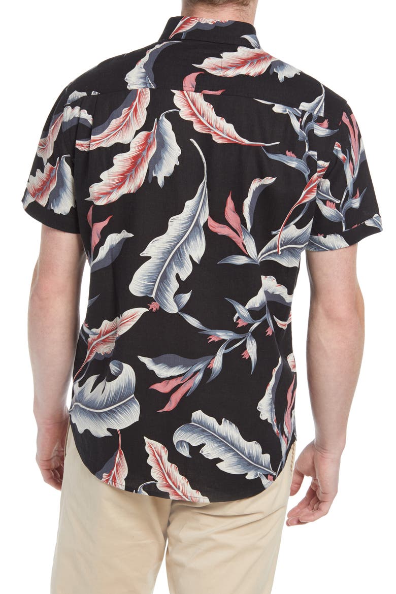 Carson Stripe Short Sleeve Linen Blend Button-Up Shirt, Alternate, color, PARADISE NIGHTS
