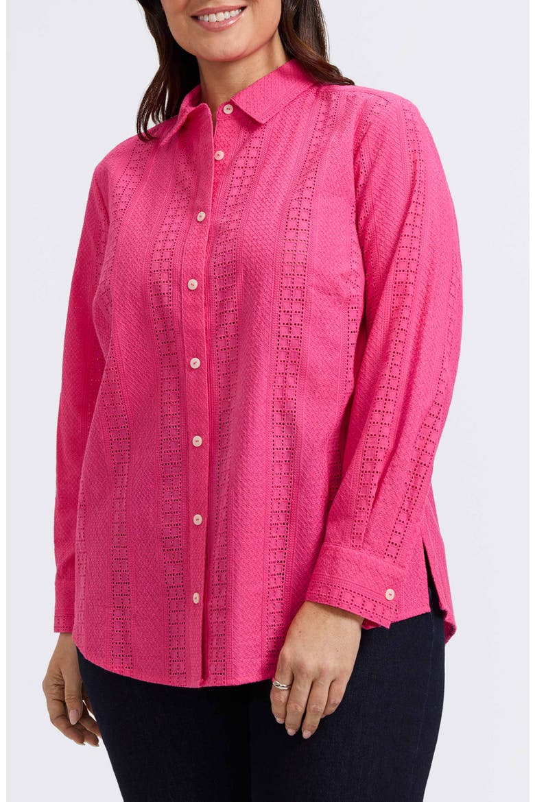 Zoey Mixed Stitch Cotton Button-Up Shirt, Main, color, PINK FLAMBE