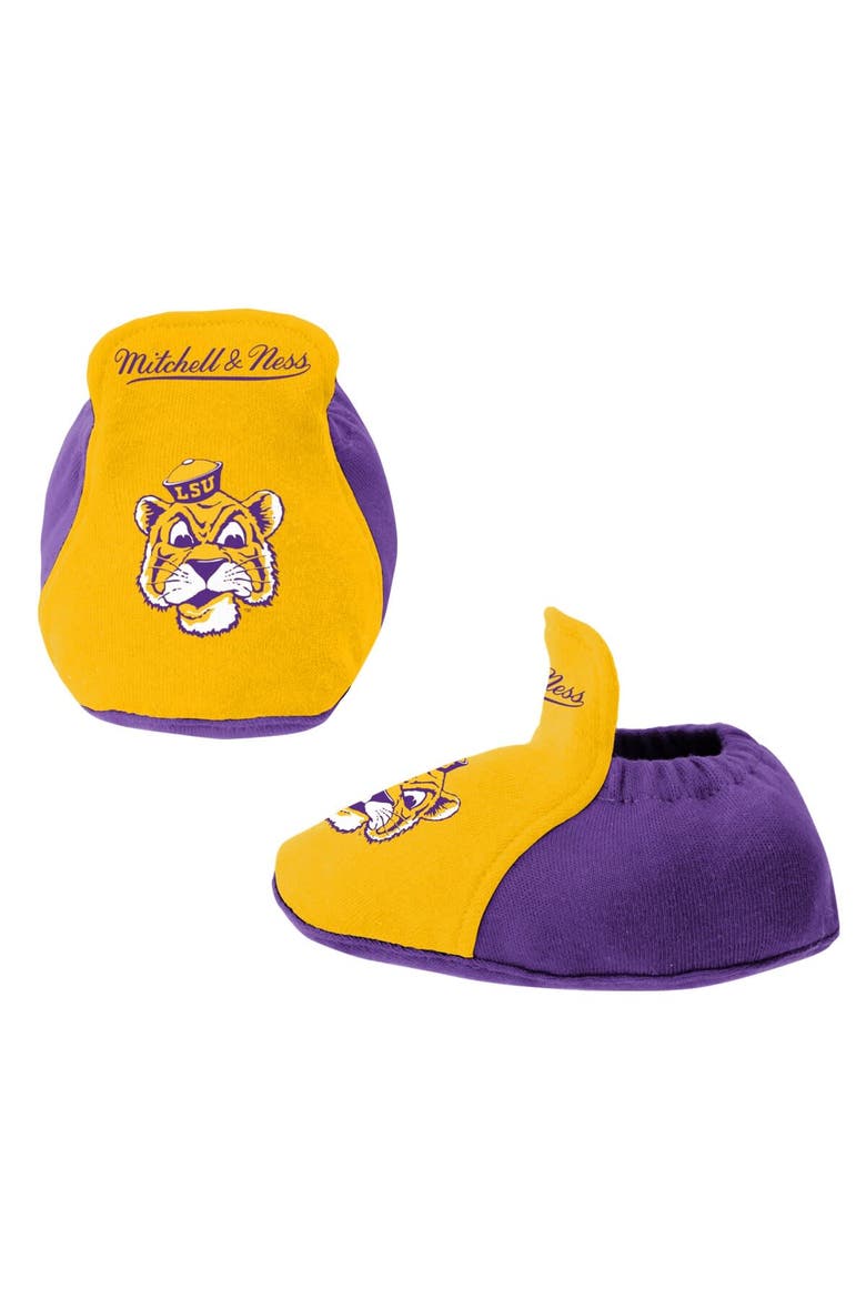 Infant Mitchell & Ness Purple/Gold LSU Tigers 3-Pack Bodysuit, Bib and Bootie Set, Alternate, color, Purple