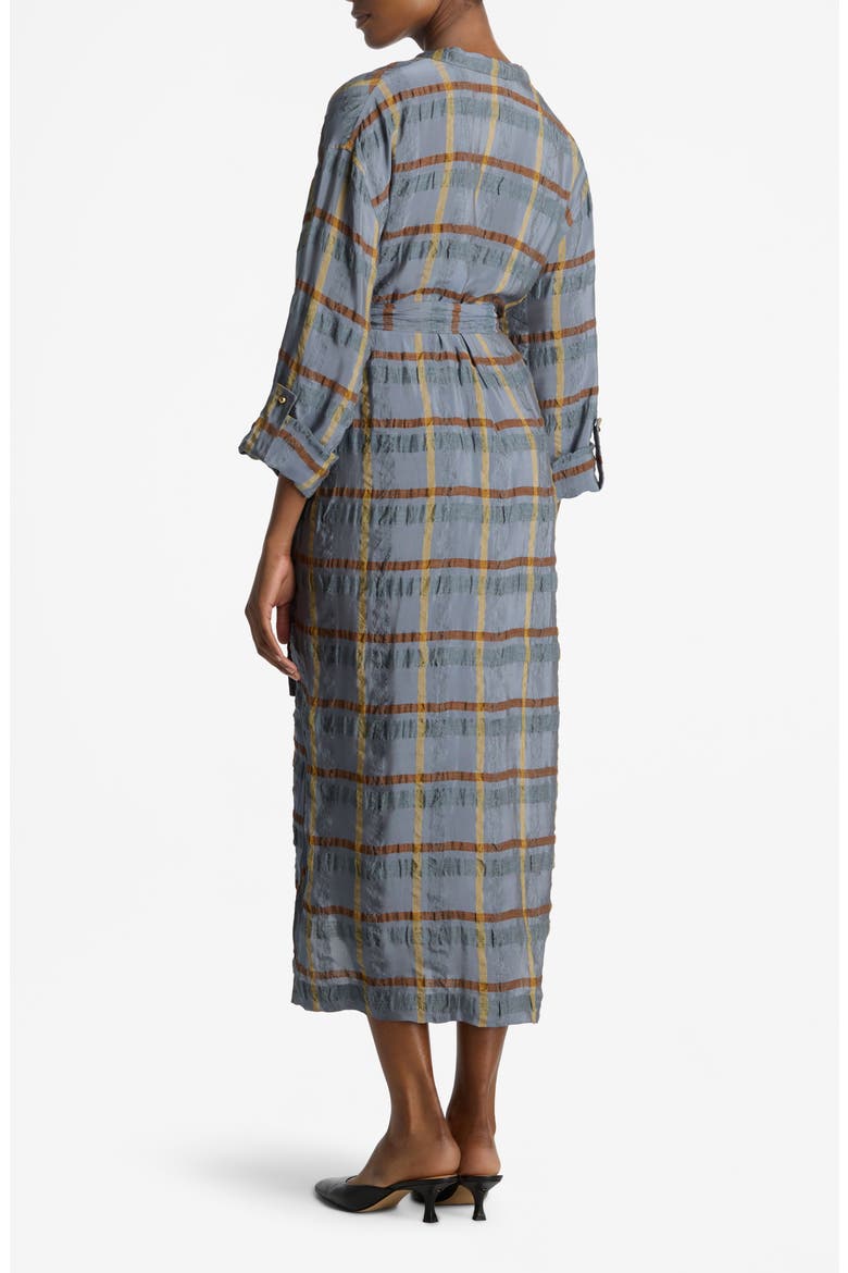 Check Belted Seersucker Midi Shirtdress, Alternate, color, TAHOE SLATE/ SADDLE MULTI