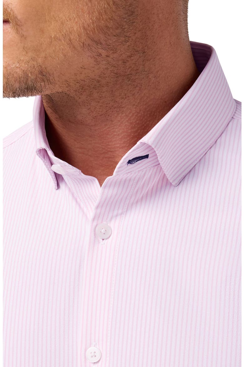 Leeward Trim Fit Plaid Performance Button-Up Shirt, Alternate, color, PINK SALT BANKER STRIPE