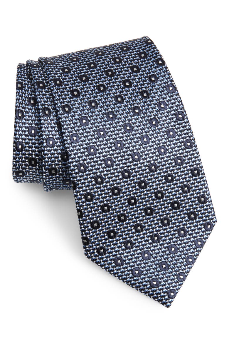 Ermenegildo Zegna Medallion Silk Tie, Main, color, BRIGHT BLUE FAN