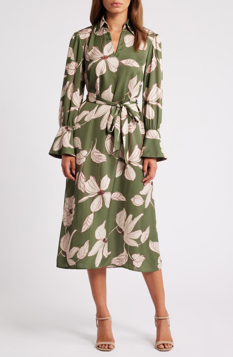 Julia Jordan Floral Long Sleeve Midi Shirtdress, Main, color, 