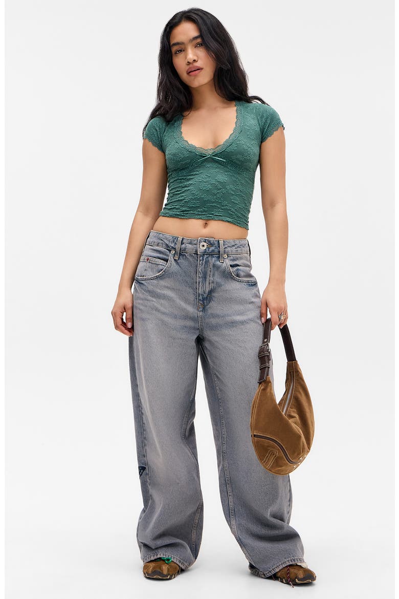 Bella Lace Trim Crop T-Shirt, Alternate, color, GREEN
