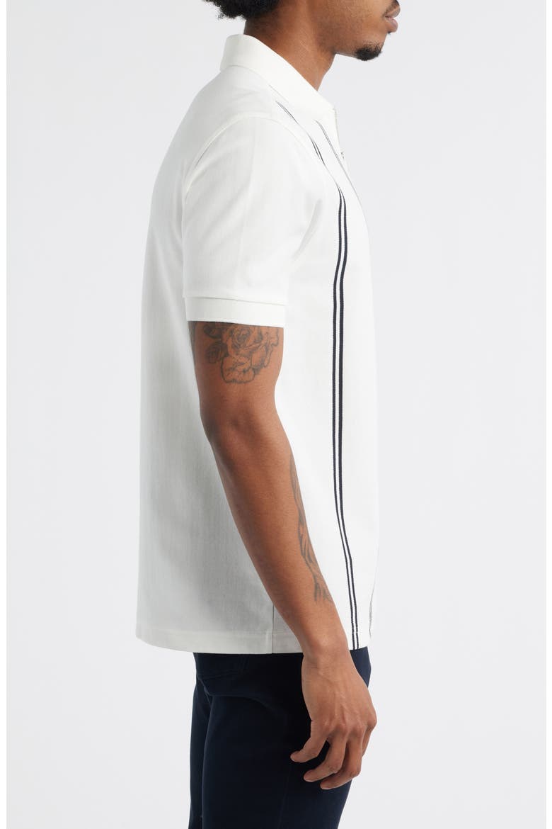 Vertical Stripe Cotton Piqué Zip Polo, Alternate, color, SNOW WHITE