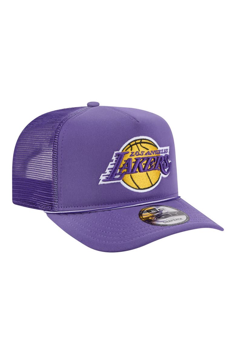 Men's New Era Purple Los Angeles Lakers Faded Foam Front 9FIFTY A-Frame Adjustable Trucker Hat, Alternate, color, Purple