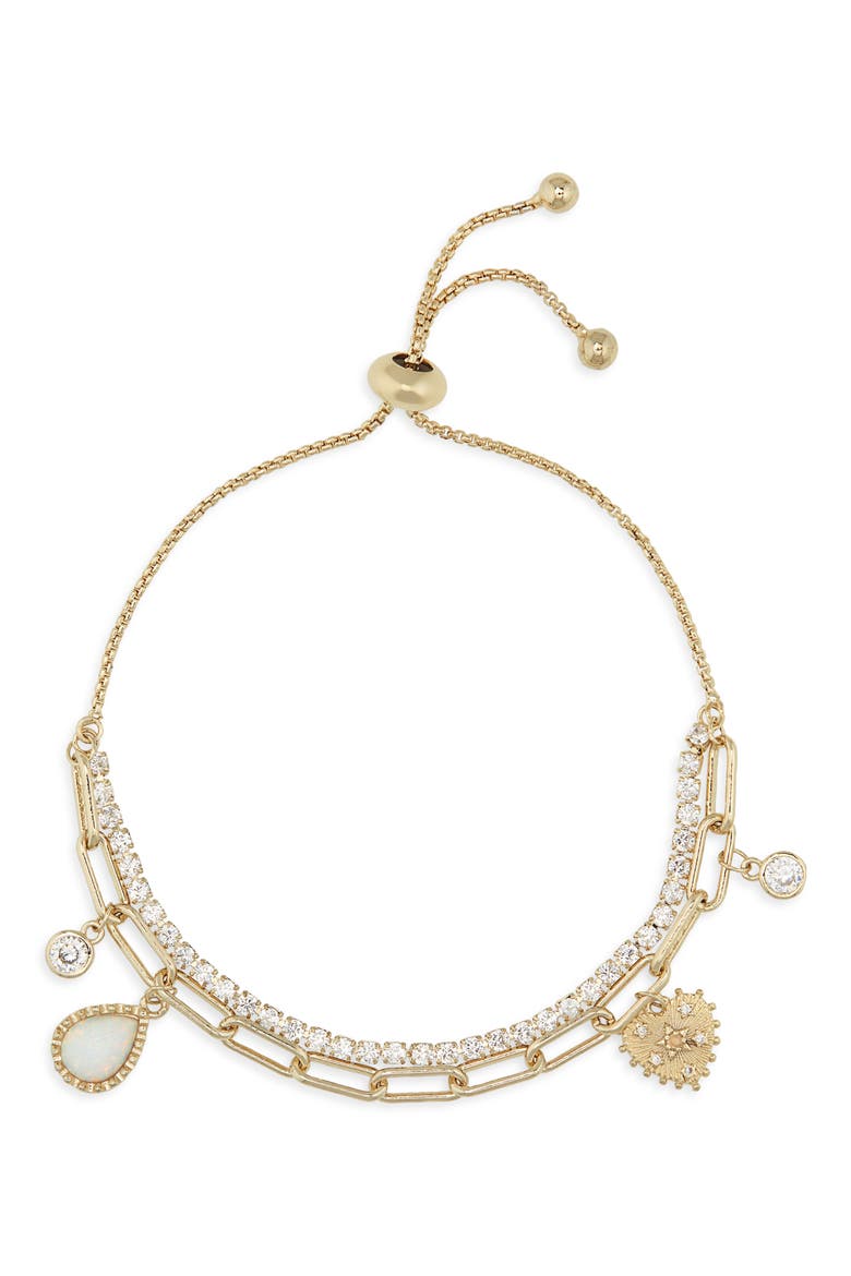 Set of 2 Opal Charm & Cubic Zirconia Tennis Bracelets, Alternate, color, CLEAR- WHITE- GOLD