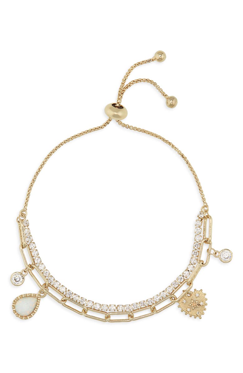 Leith Set of 2 Opal Charm & Cubic Zirconia Tennis Bracelets, Alternate, color, Clear- White- Gold